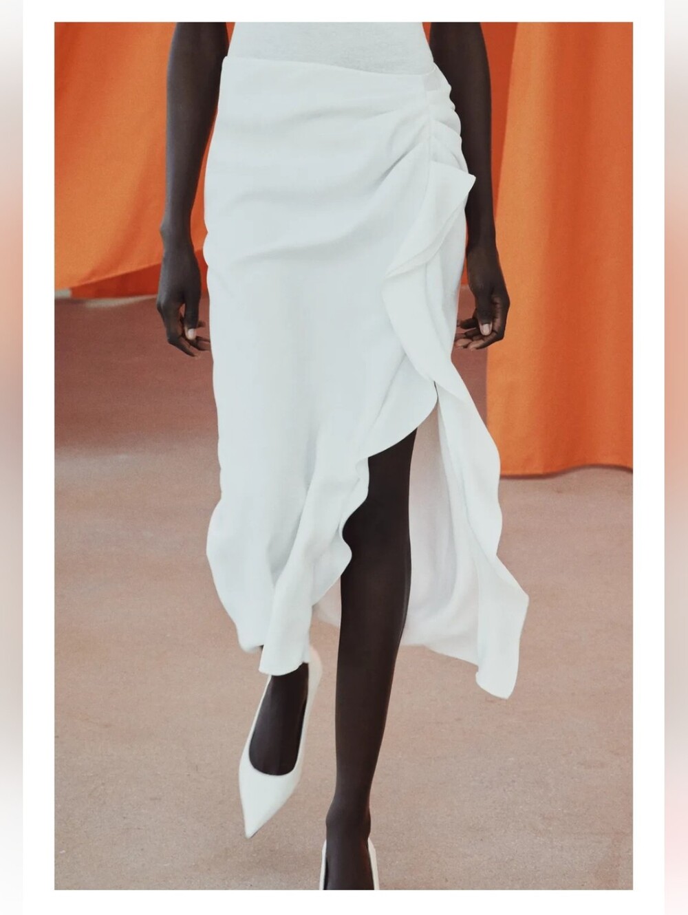 Zara White High-Low Ruffle Wrap Skirt